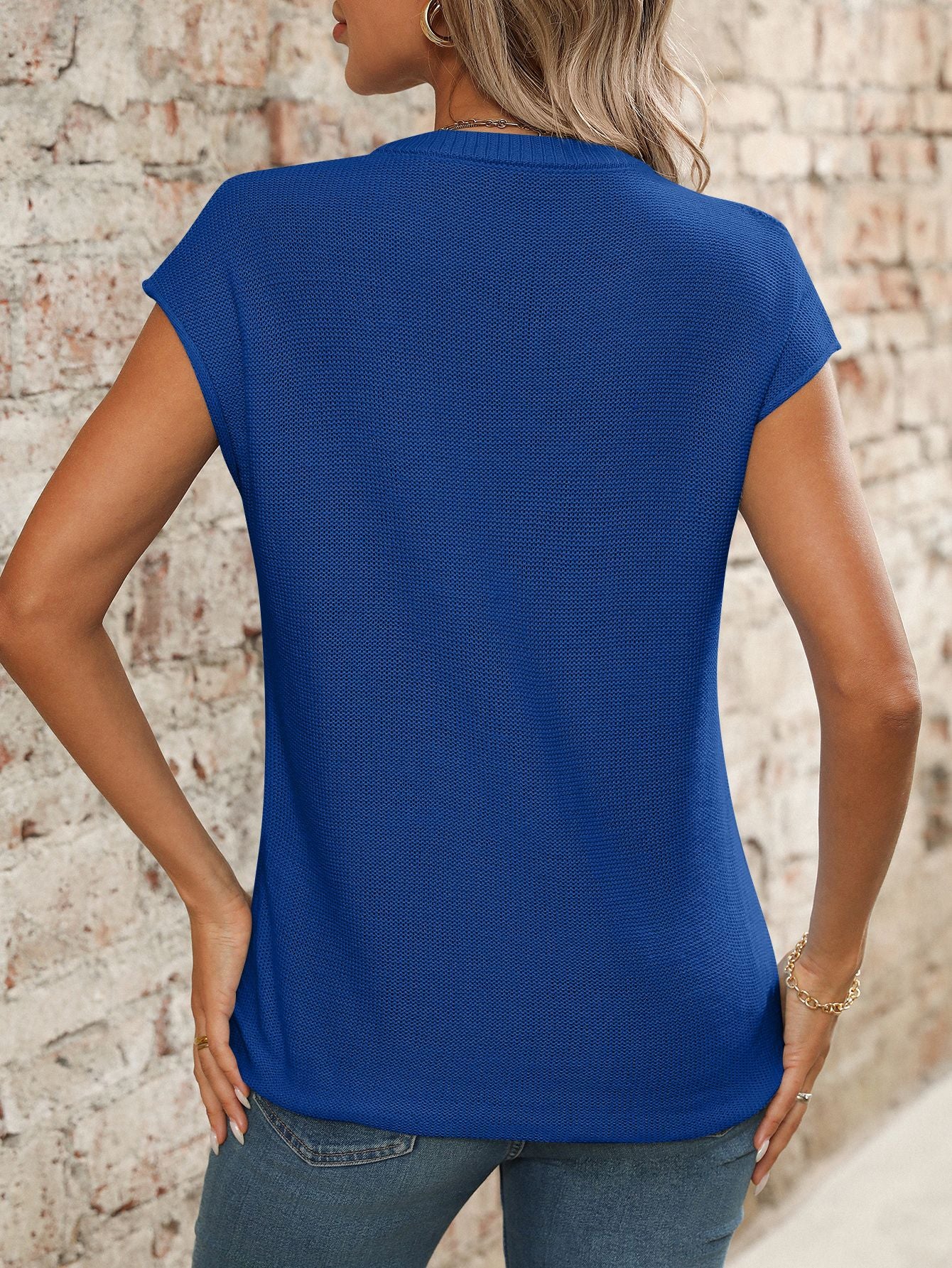 Women's V-Neck Top Knit Chunky Needle Casual Sweater