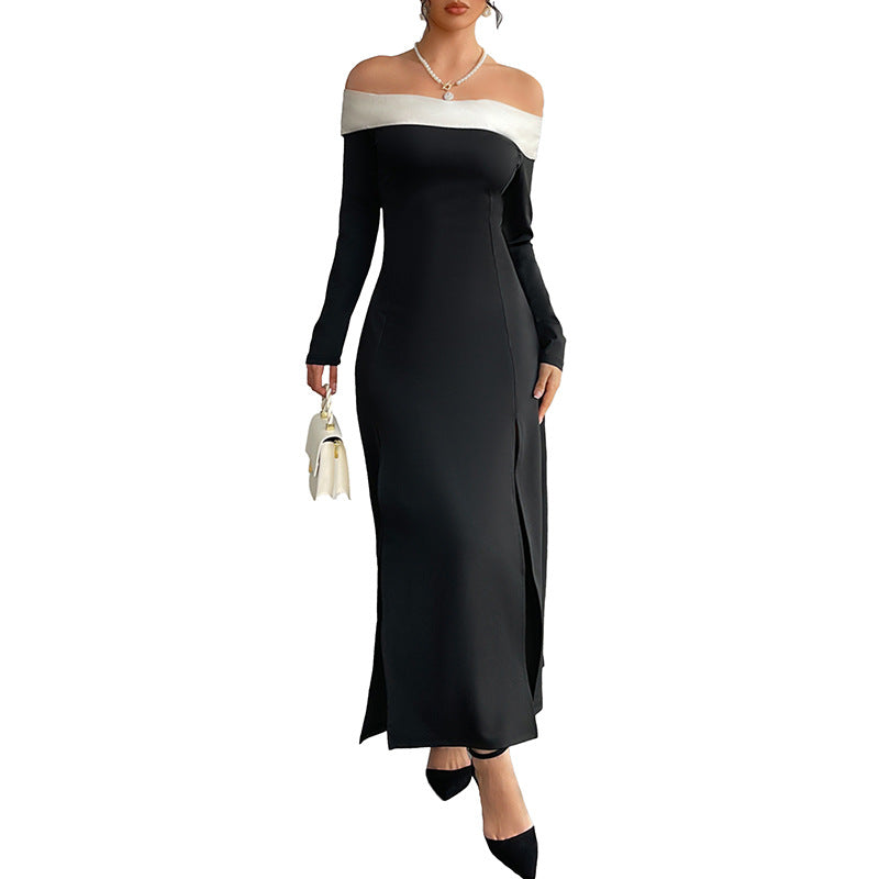 Off Shoulder Split Maxi Dress Long Sleeve Evening Gown