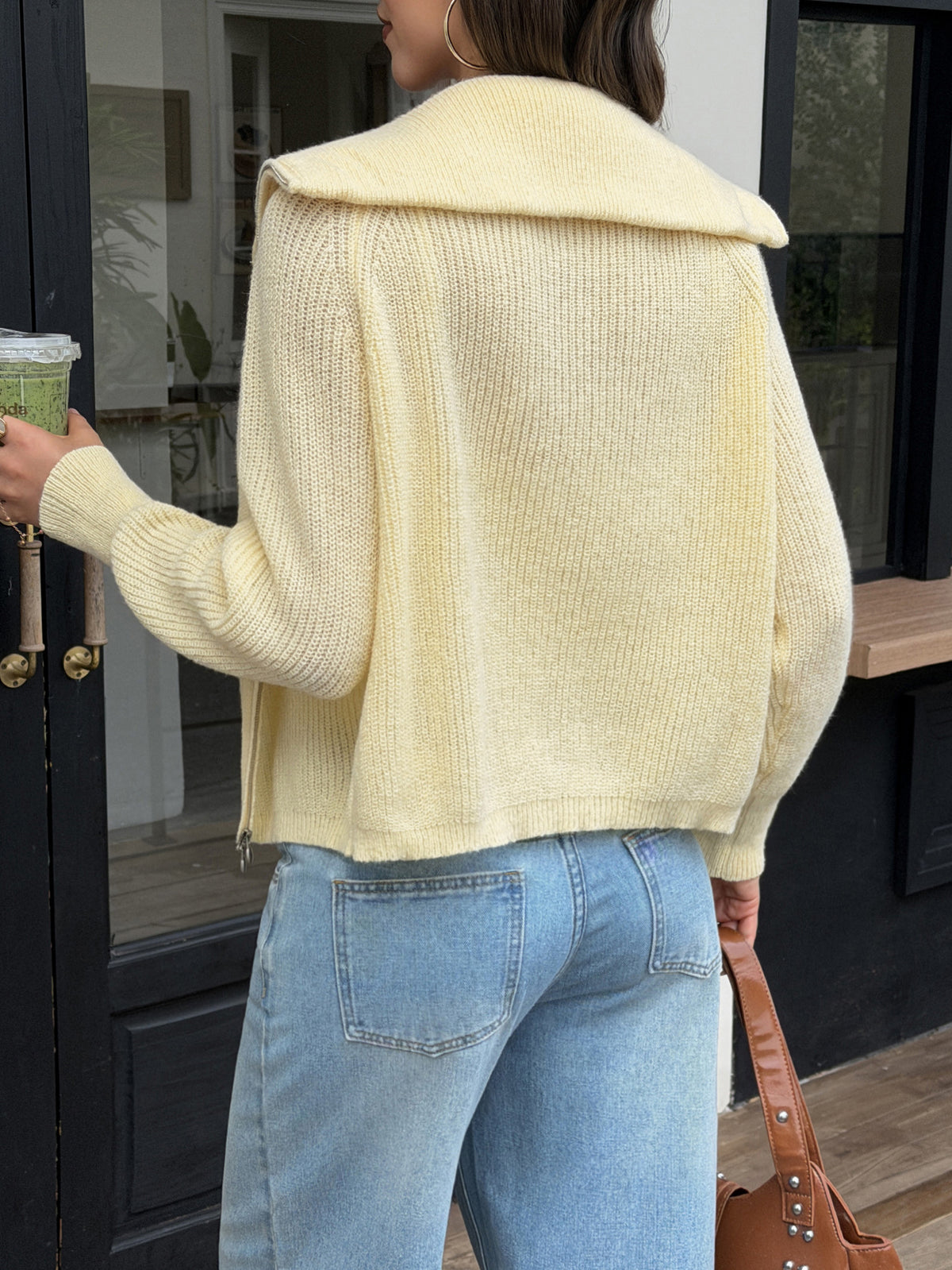 Women's Vintage Collared Zip-Up Knit Cardigan