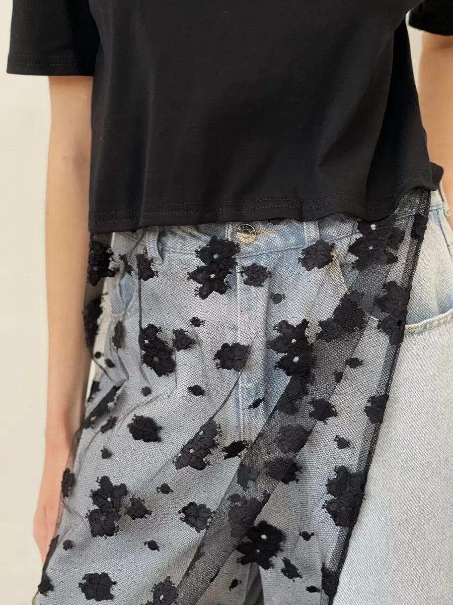 Patriotic Graphic Tee Lace Patchwork Freedom Top