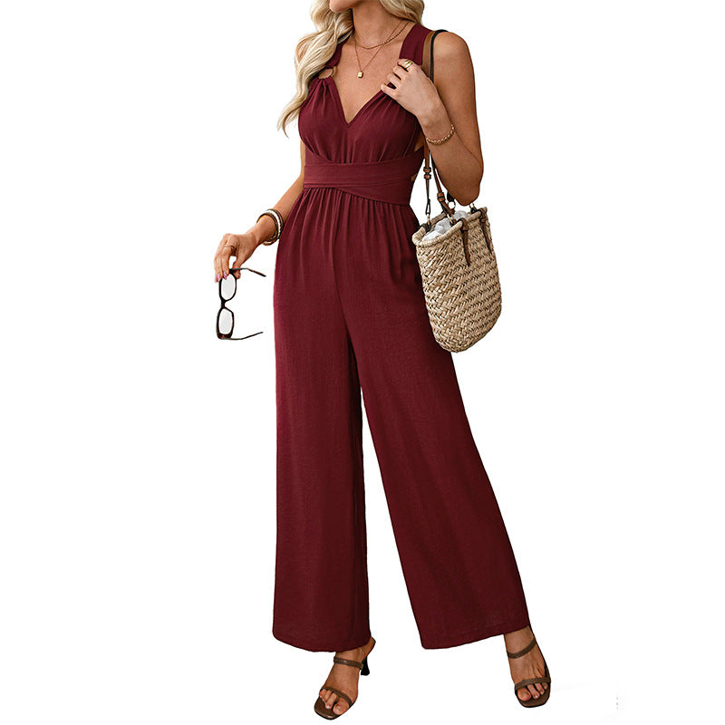 Backless Wide Leg Jumpsuit High Waist Summer Vacation Outfit