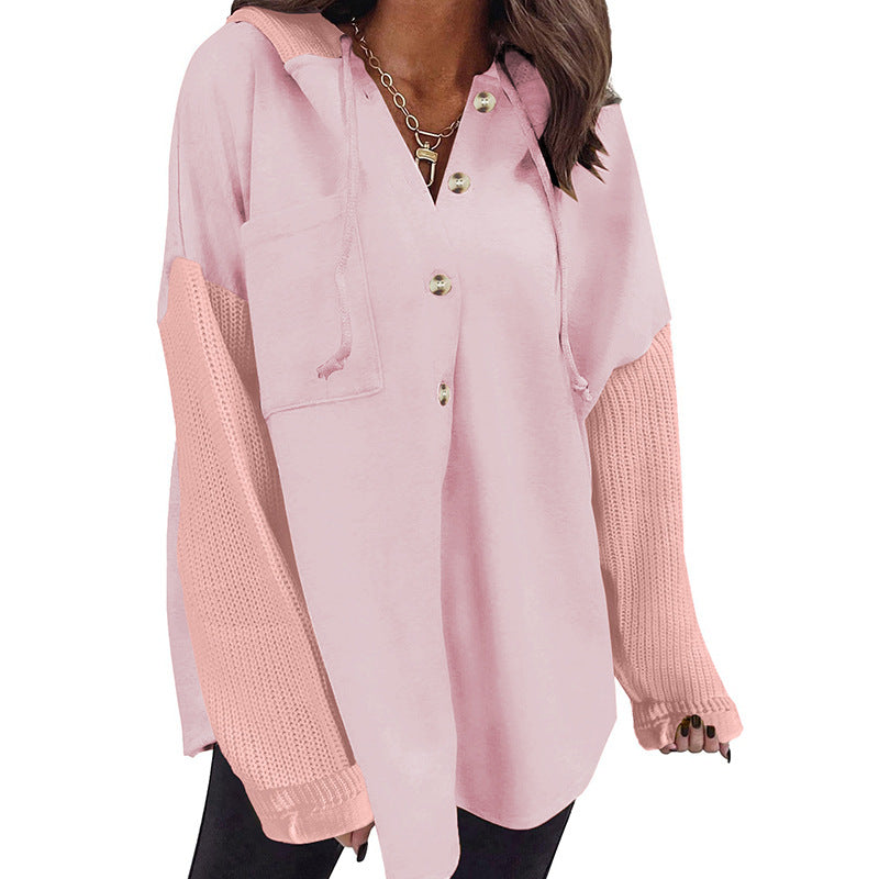 Colorblock Hoodie Sweatshirt with Button Detail