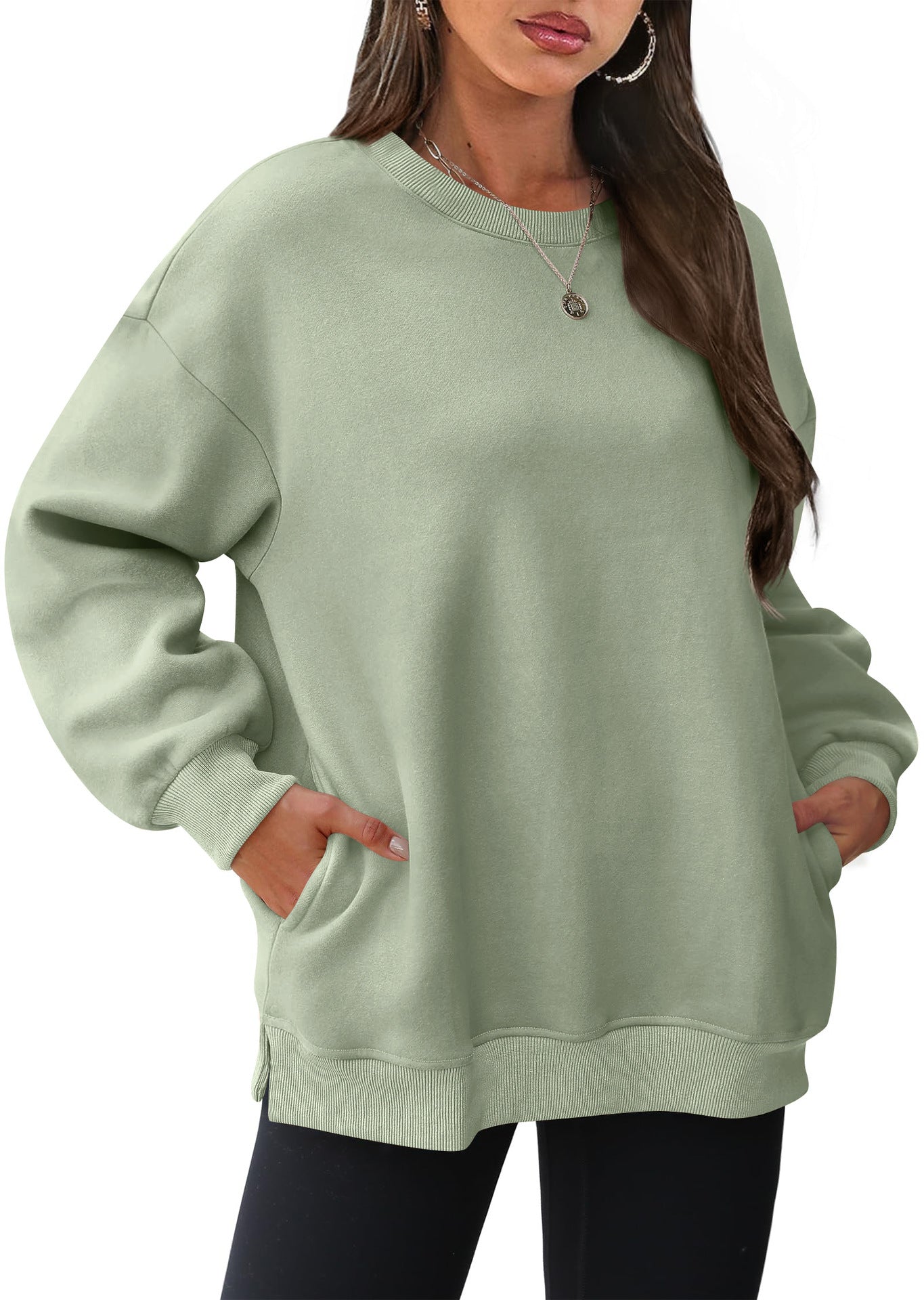 Oversized Crewneck Pullover Sweatshirt with Pockets