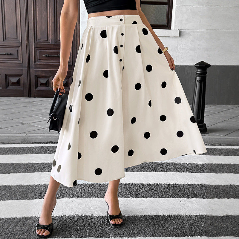 Polka Dot Midi Skirt Vintage High Waist Swing