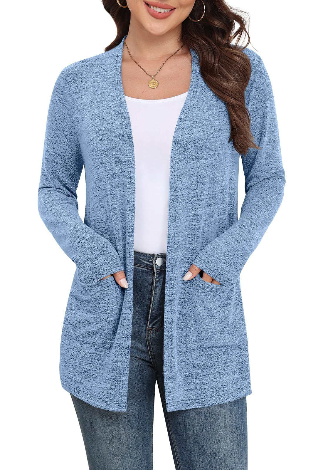Lightweight Women’s Open Front Cardigan Sweater with Pockets