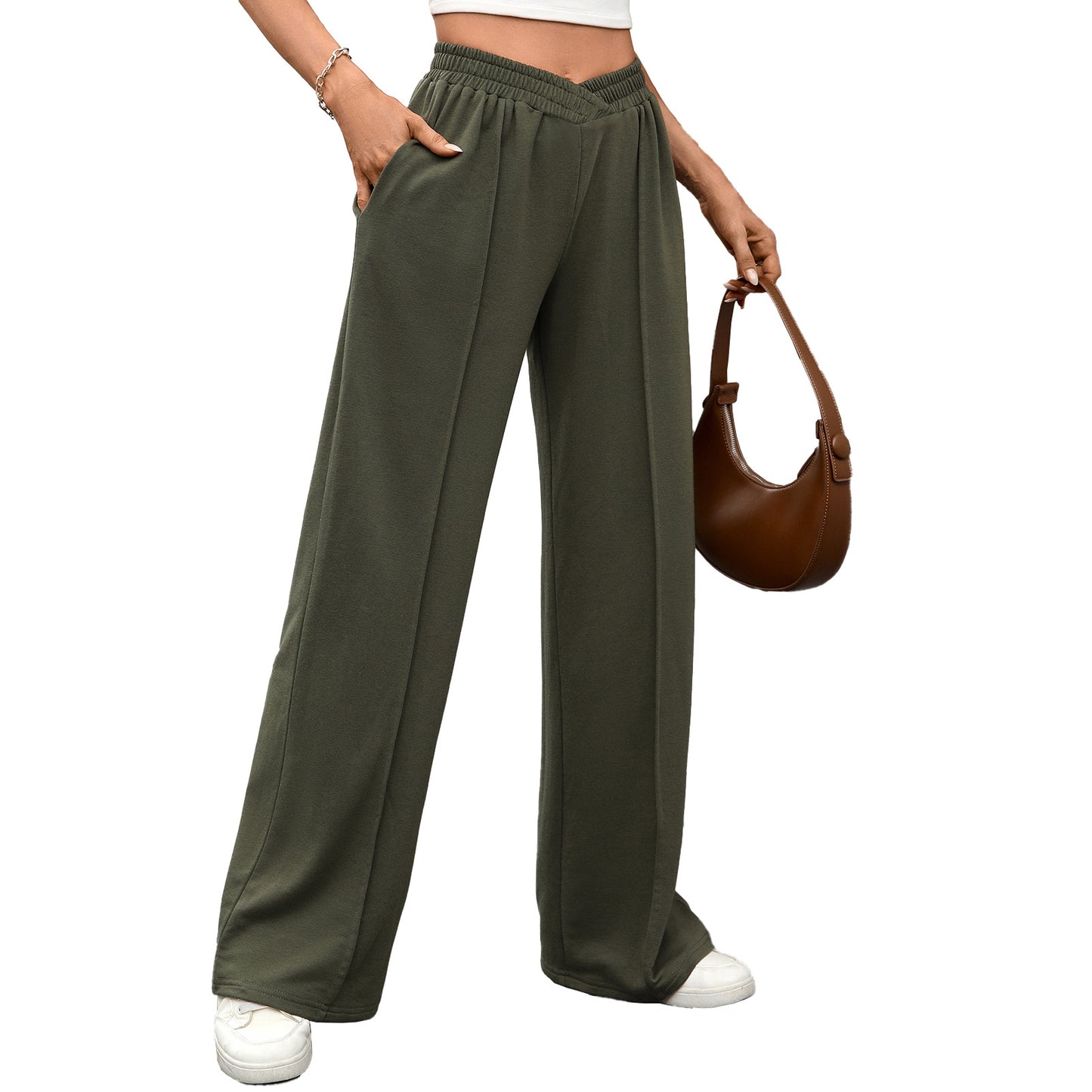 Women's Casual Wide Leg Pants Elastic Waist with Pockets
