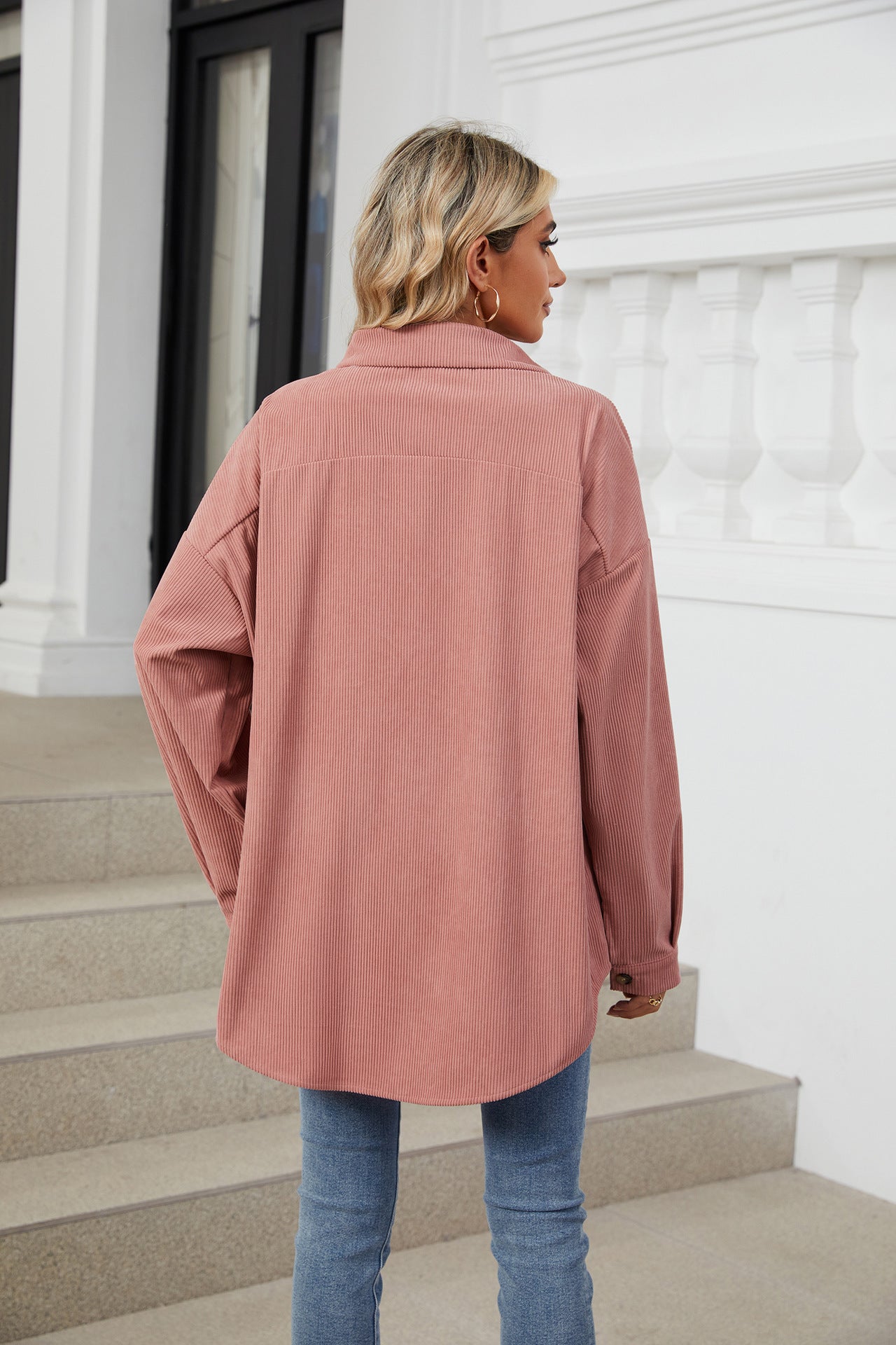 Solid Color Lapel Button-down Long-sleeved Loose Shirt