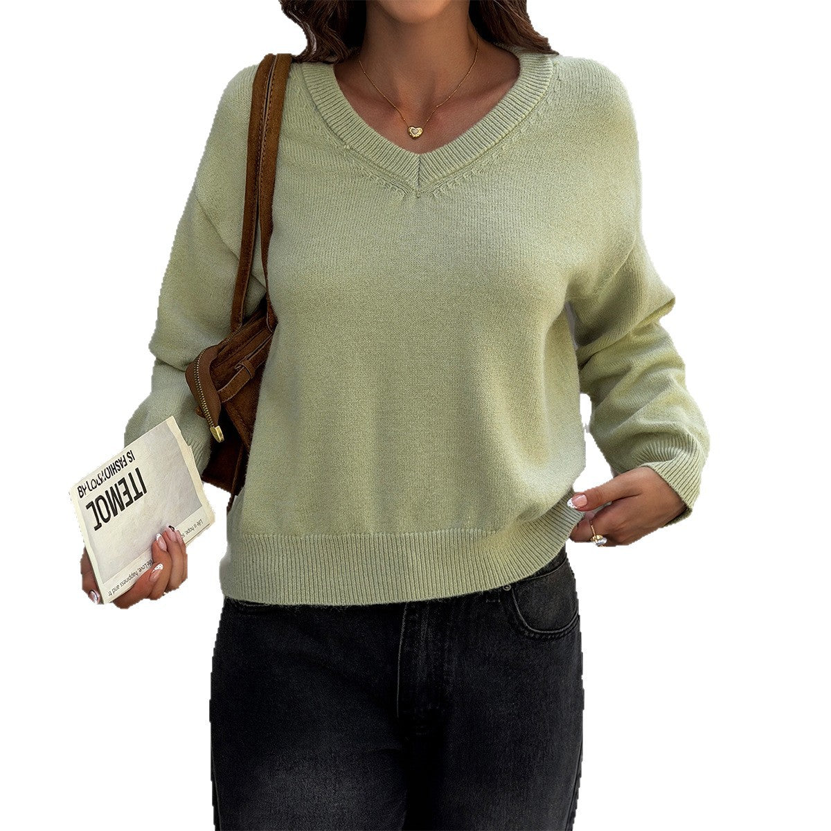 Women's Oversized V-Neck Sweater Loose Knit Pullover