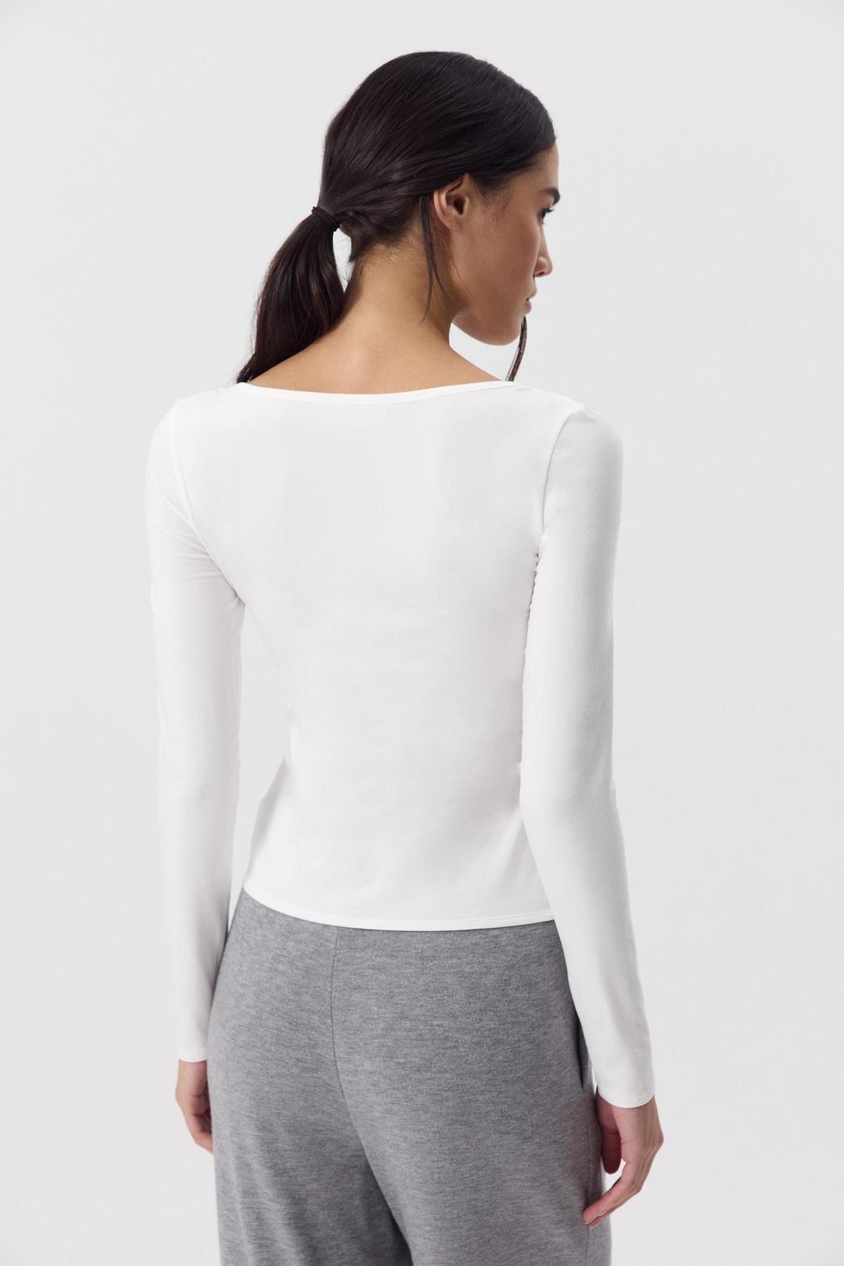 Women's Soft Modal Long Sleeve U-Neck Button Fitted Top