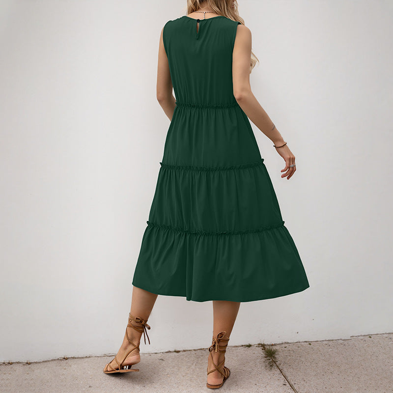Sleeveless Ruffle Tiered Midi Dress High Waist
