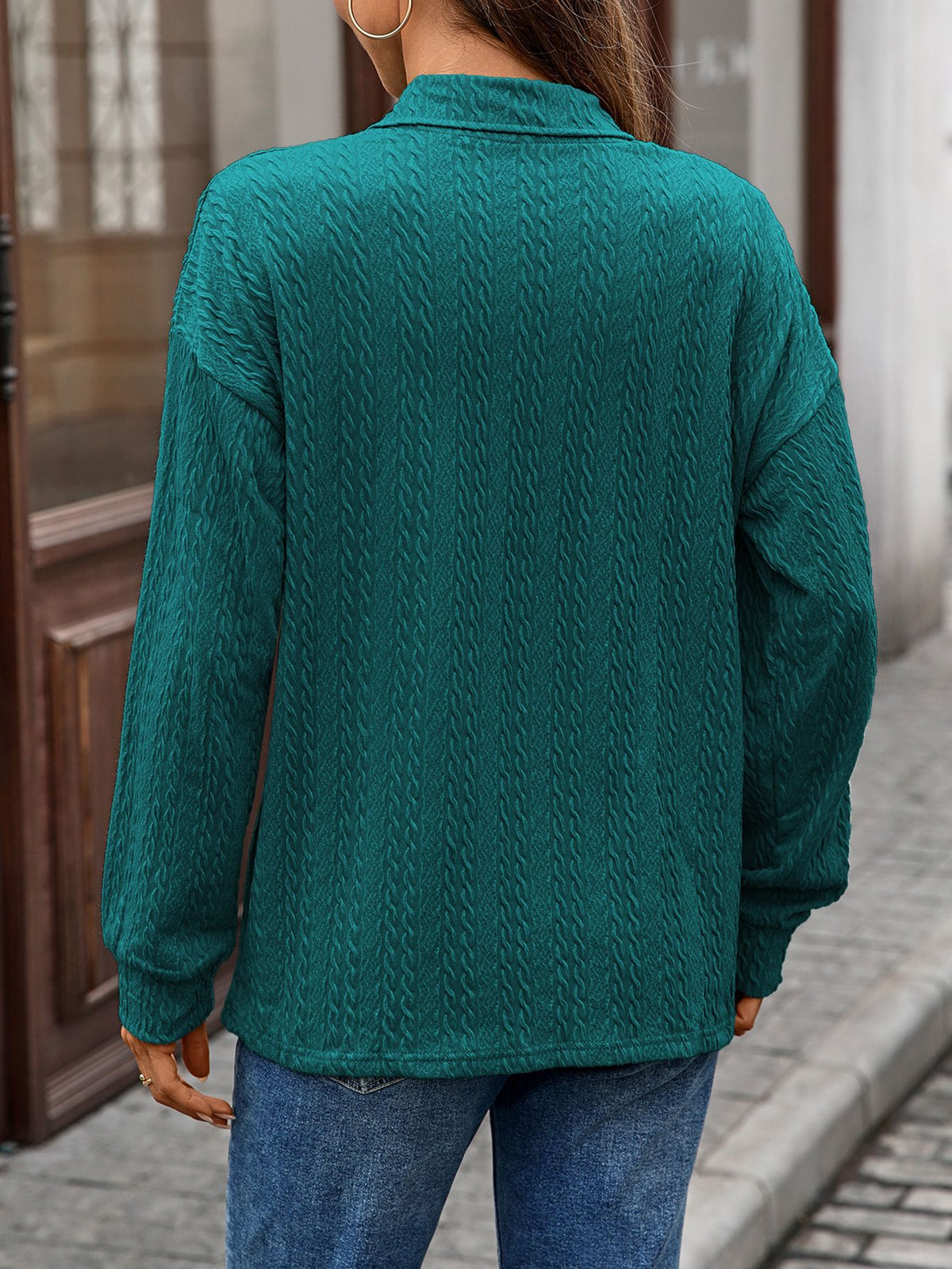 Women's Collared Long Sleeve Solid Pullover Top