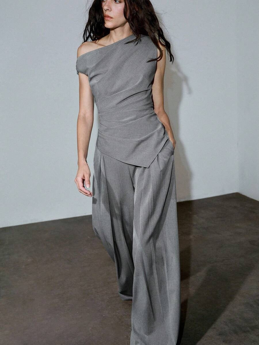 Women's Pleated Wide Leg Business Dress Pants