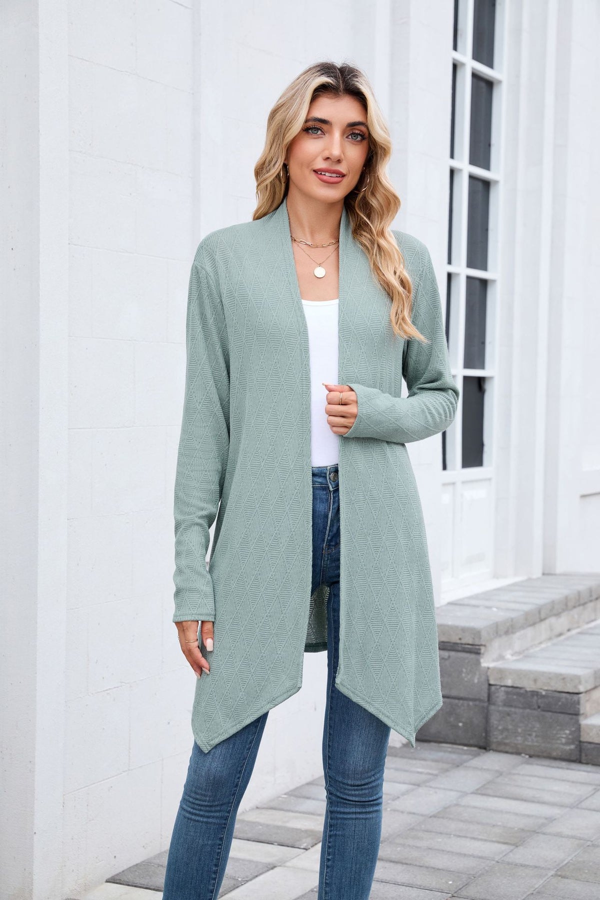 Women's Textured Open Front Long Knit Cardigan Sweater