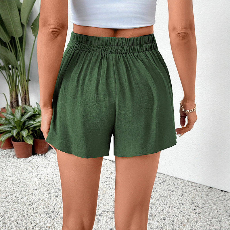 Solid Color Relaxed Fit Summer Shorts with Button Detail