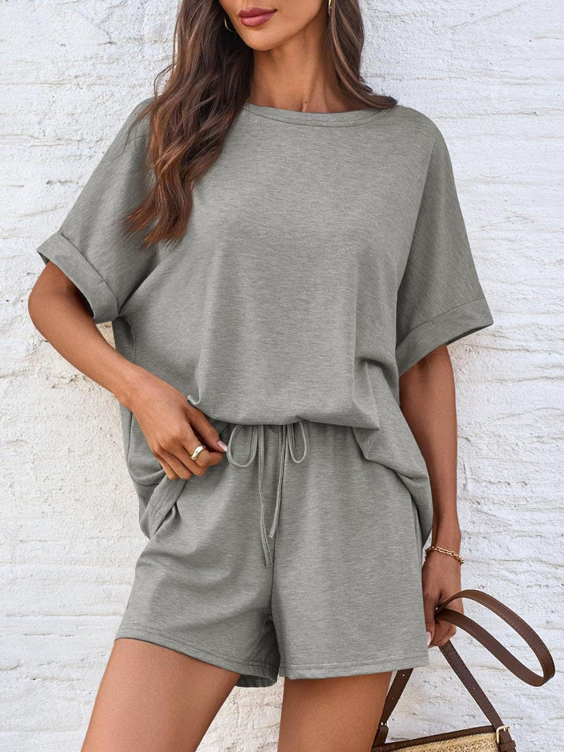 Two Piece Shorts Set Oversized Tee Drawstring Outfit
