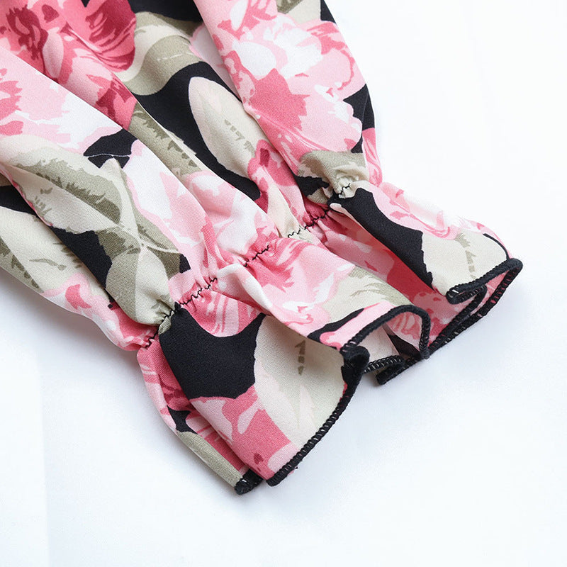 Floral Square Neck Midi Dress Smocked Long Sleeve