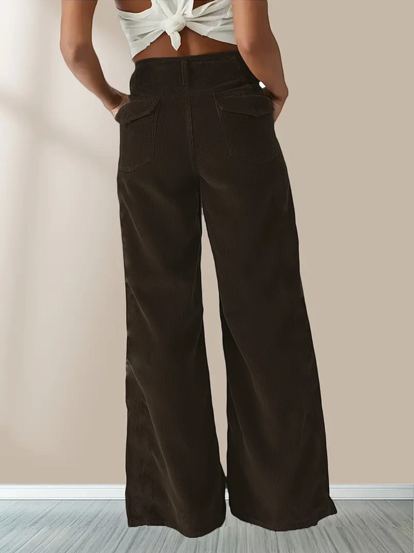Velvet Straight Leg Pants High Waist Casual Long Trousers