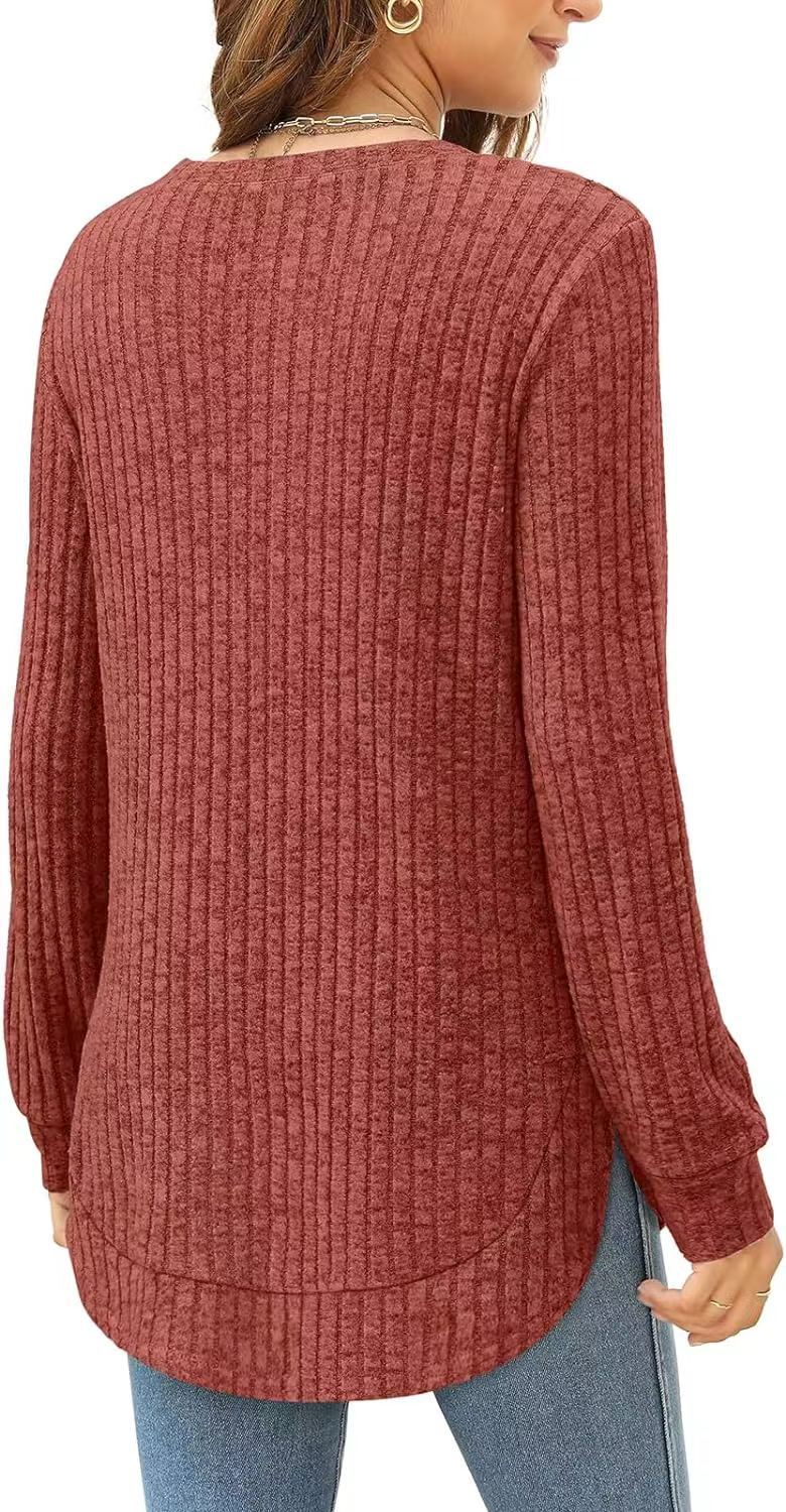 Women's Oversized Ribbed Long Sleeve Crew Neck Tunic Top