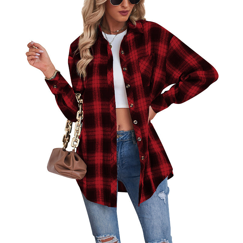 Plaid Flannel Shirt Jacket Oversized Button Up Shacket