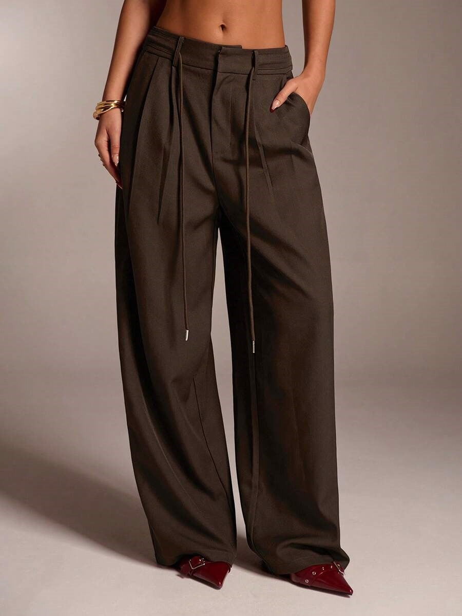 Women's High Waist Tie Wide Leg Dress Pants