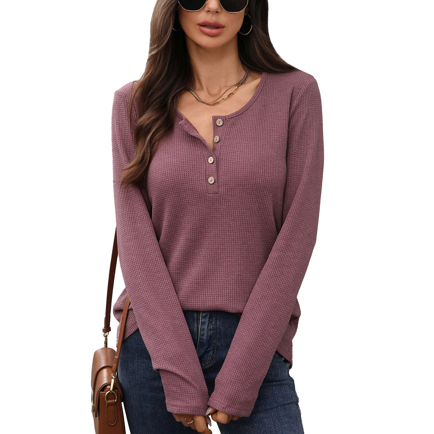 Pure Color Button Neck Hoodie Pullover | Casual Long Sleeve Top