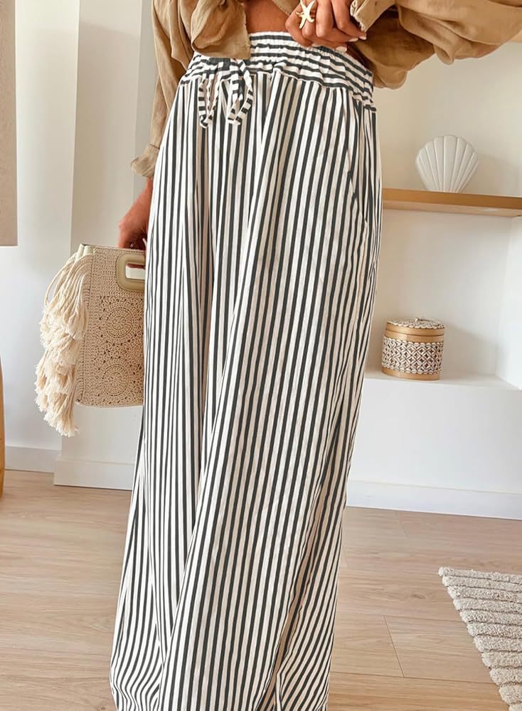 Striped Wide Leg Pants Casual Boho Trendy