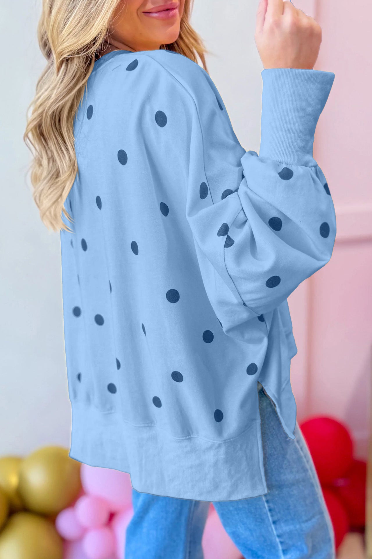Custom Polka Dot Oversized Sweatshirt Womens Casual Pullover