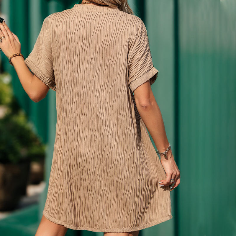Women's Stand Collar Solid Jacquard Textured Dress
