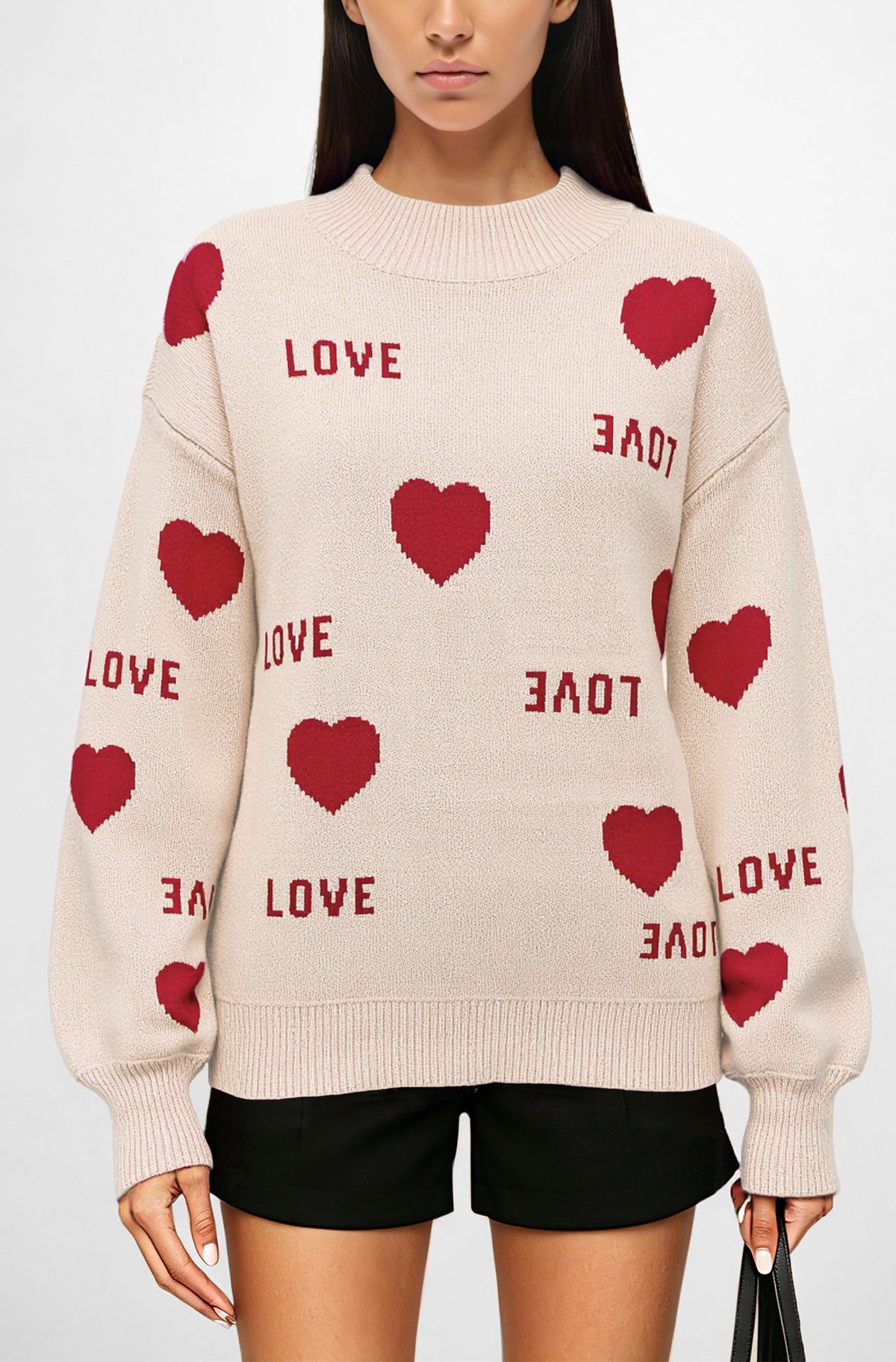 Women's Oversized Love Heart Crew Neck Sweater