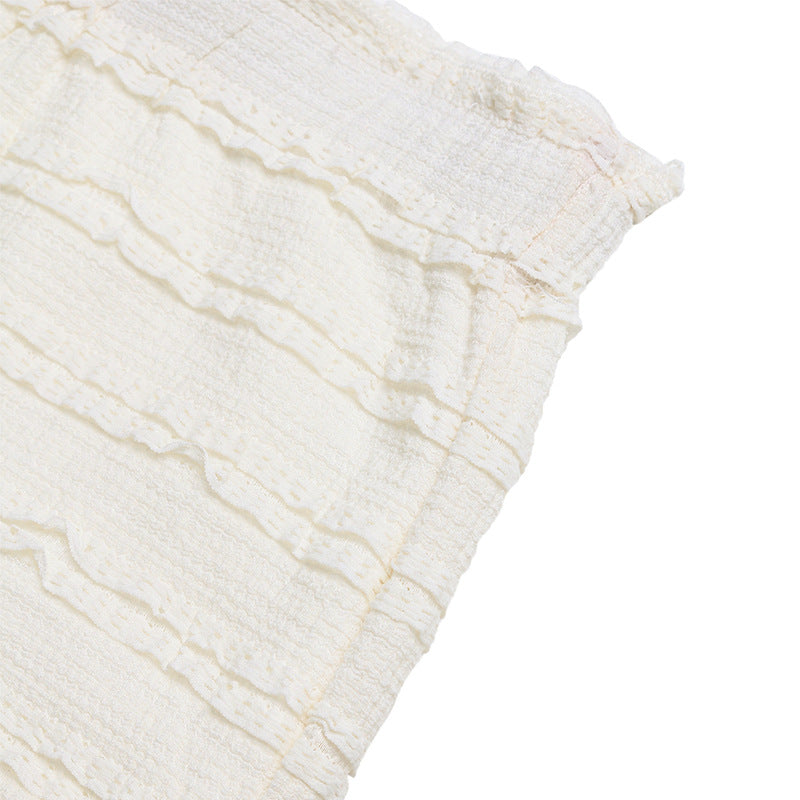 Solid Textured Skirt Vacation Elastic Waist Flowy