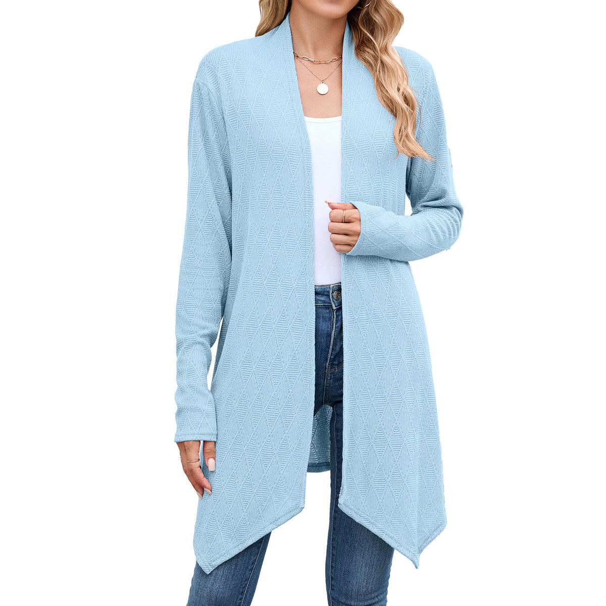 Women's Textured Open Front Long Knit Cardigan Sweater