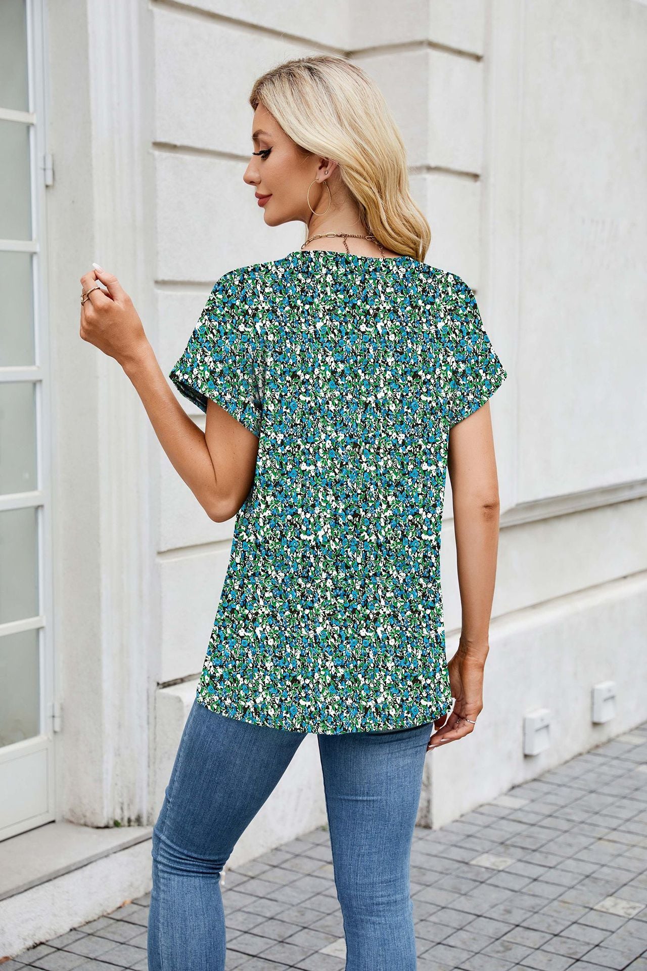 Women Print Loose Fit Crew Neck Short Sleeve T-Shirt