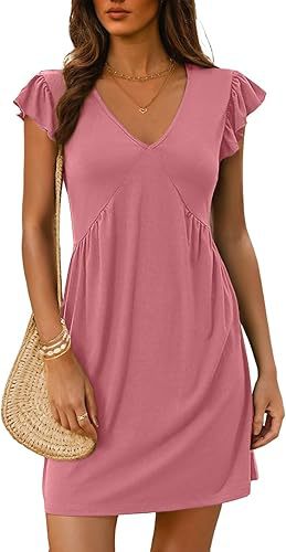 V Neck Flutter Sleeve Ruched Mini Dress for Women