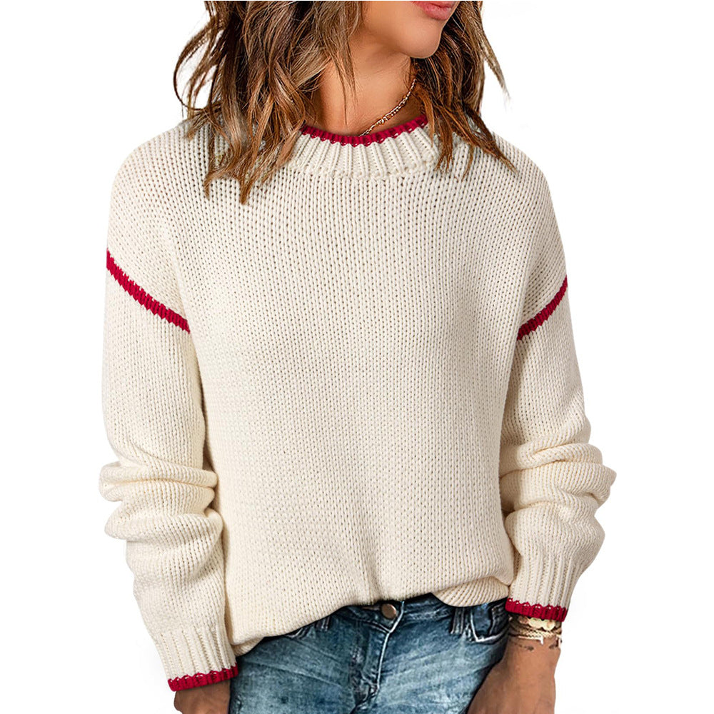 Women’s Casual Color Block Knit Sweater Long Sleeve Pullover