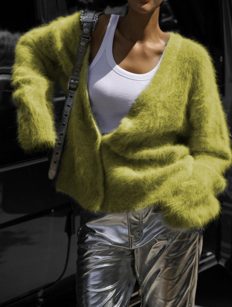 Fuzzy Cardigan Sweater, Oversized Button-Front Knit