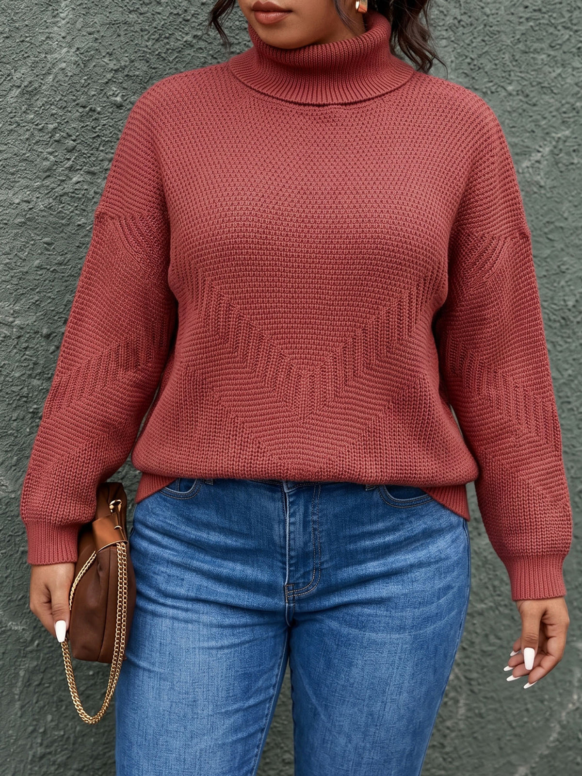 Women's Oversized Turtleneck Sweater Chunky Knit Pullover