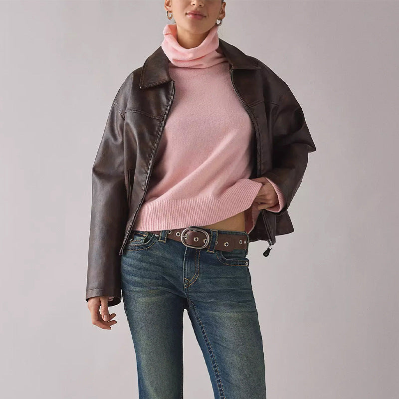 Women's Turtleneck Sweater Chunky Knit Pullover