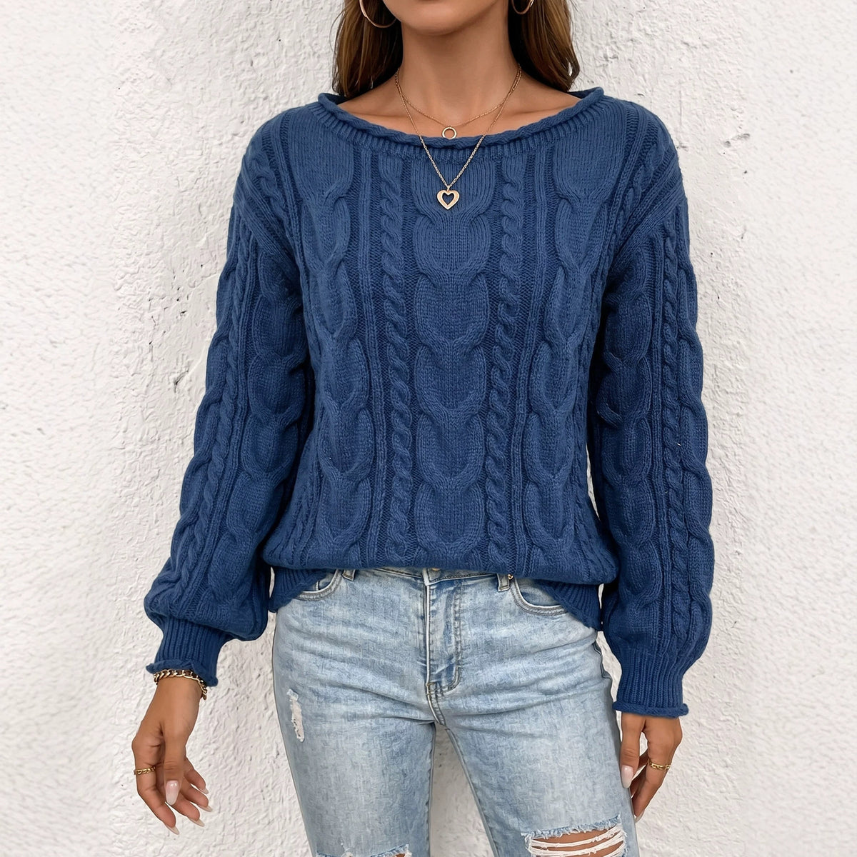 Women's Off Shoulder Cable Knit Oversized Pullover Sweater