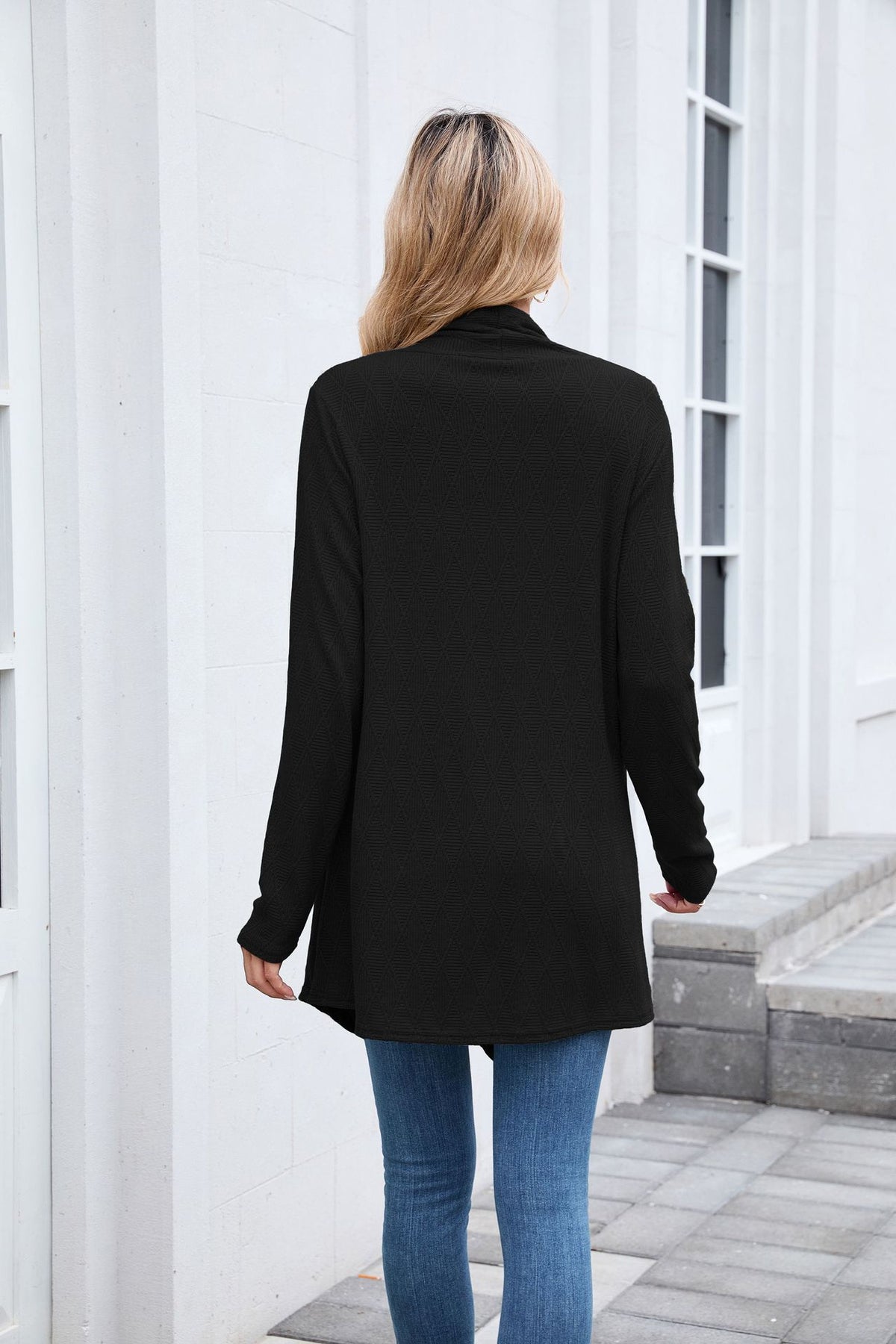 Women's Textured Open Front Long Knit Cardigan Sweater