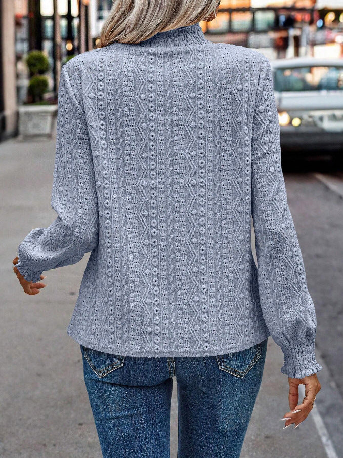 Textured Blouse Elegant Smocked Mock Neck Top