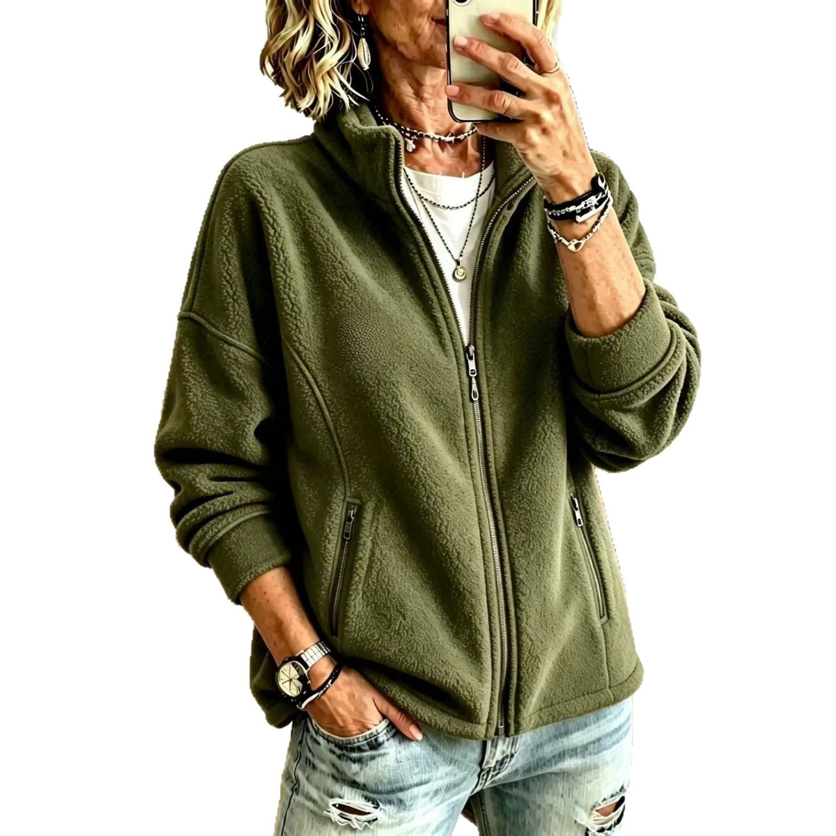 Women's Oversized Sherpa Fleece Zip Up Jacket