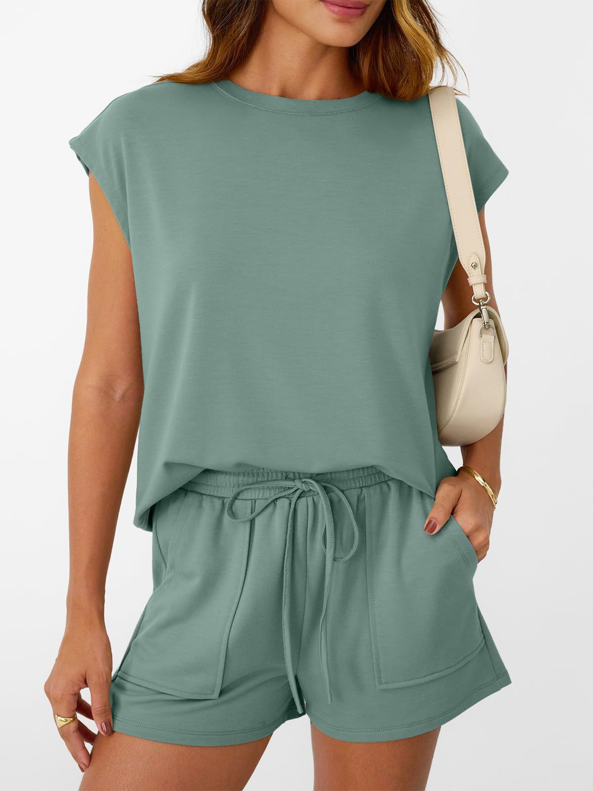 Solid Knit Lounge Set Casual Drawstring Pocket
