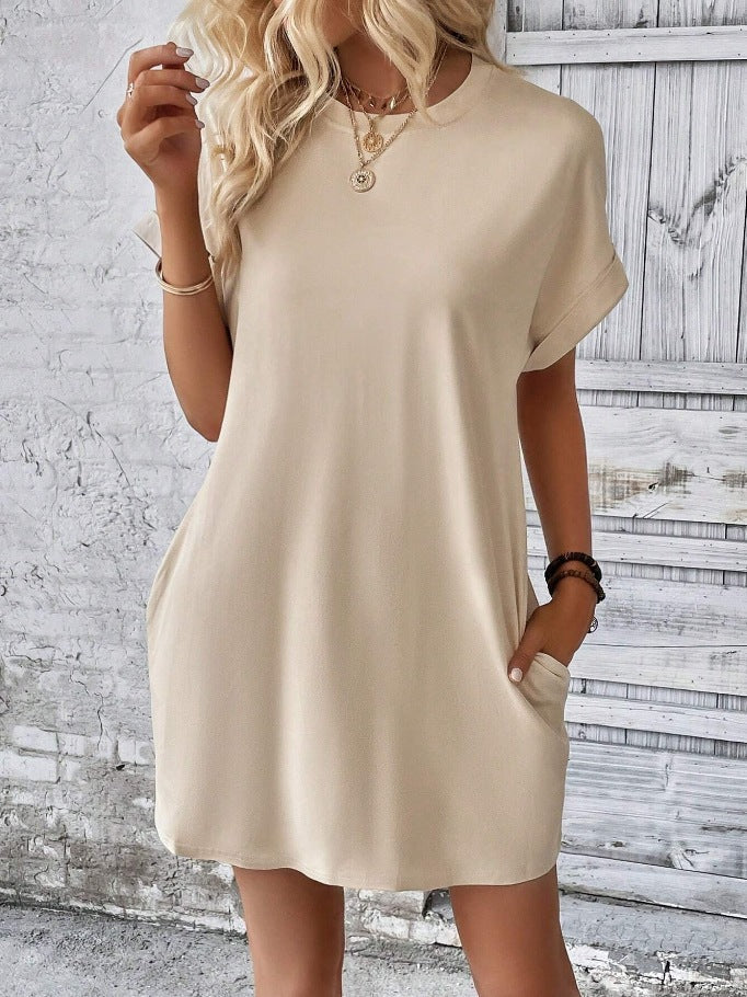 Oversized Crew Neck Casual T Shirt Dress With Pockets