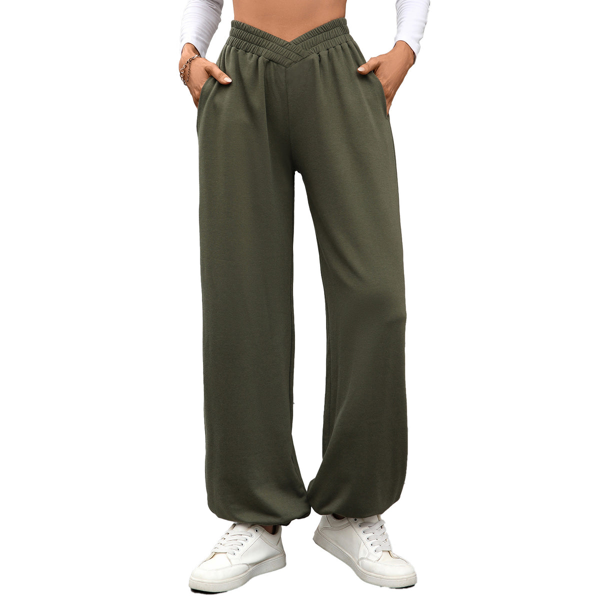 Women's Crossover Waist Joggers with Pockets Loose Fit