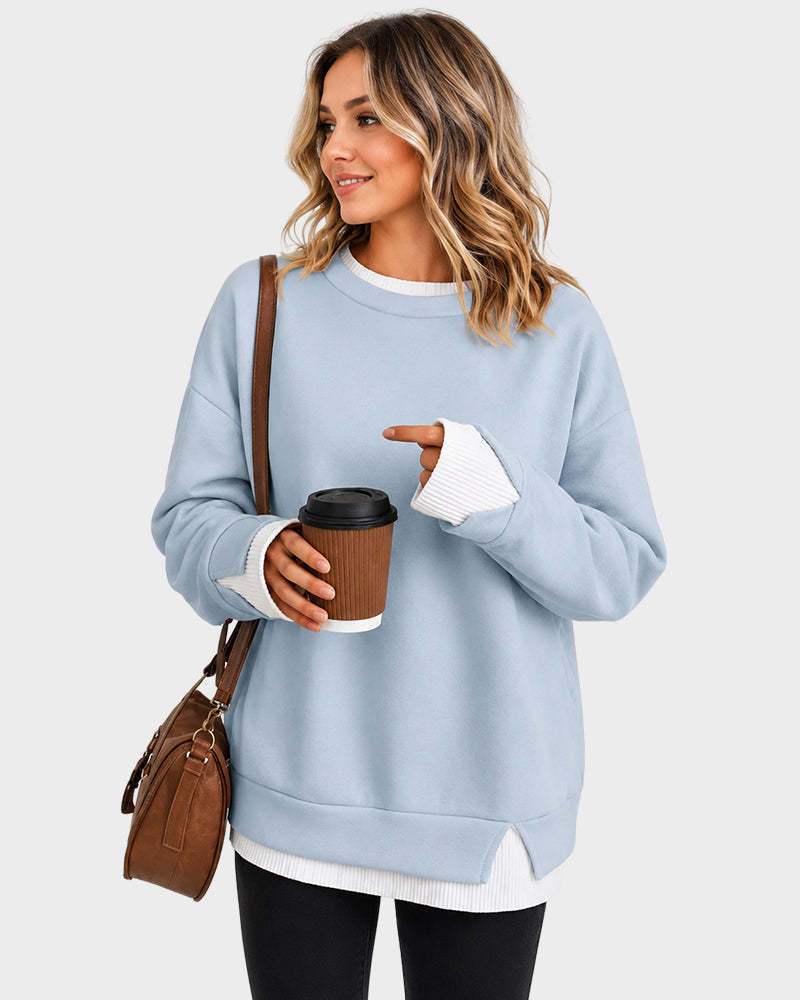 Womens Oversized Crewneck Sweatshirt Color Block Pullover