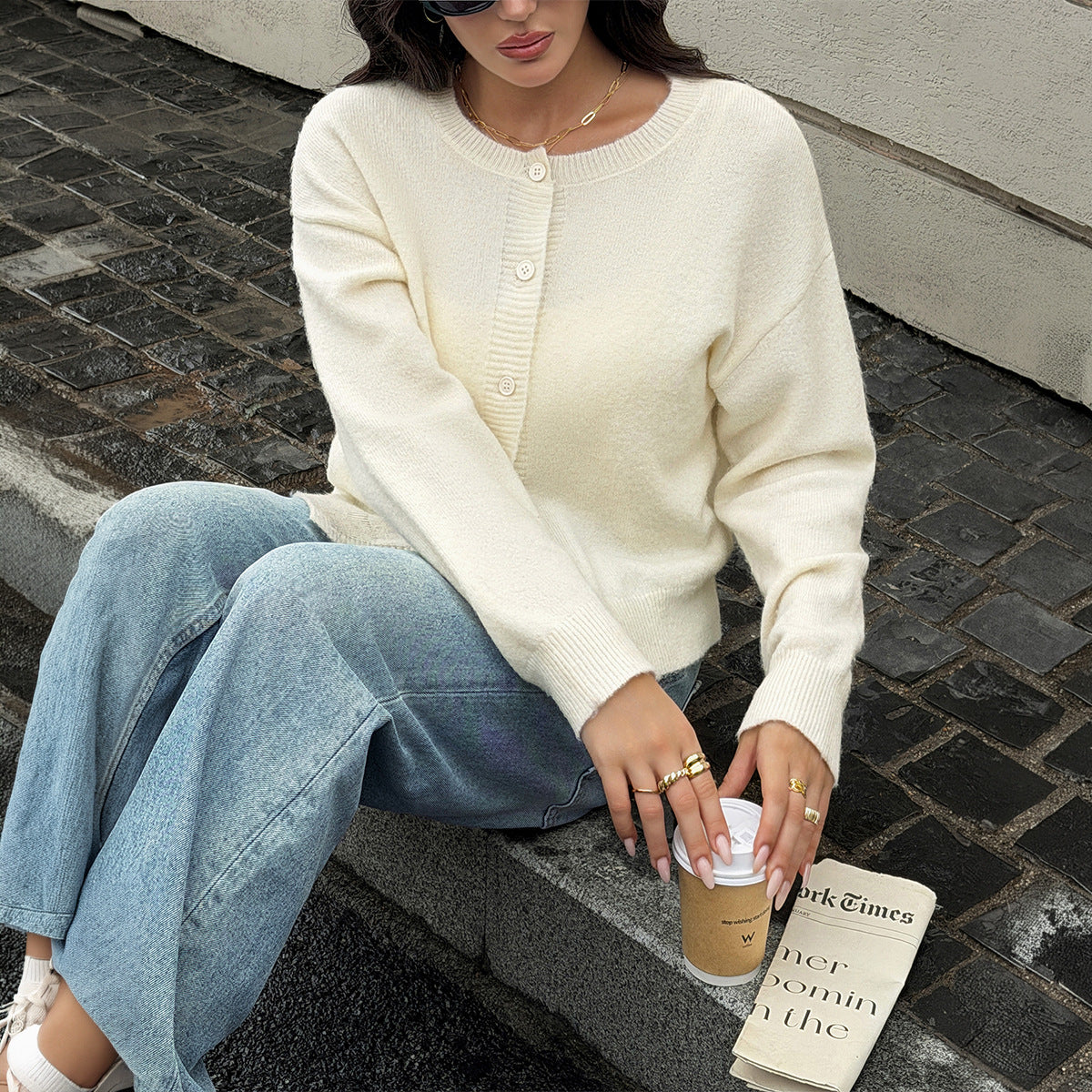 Soft Fuzzy Button Front Cropped Cardigan Sweater