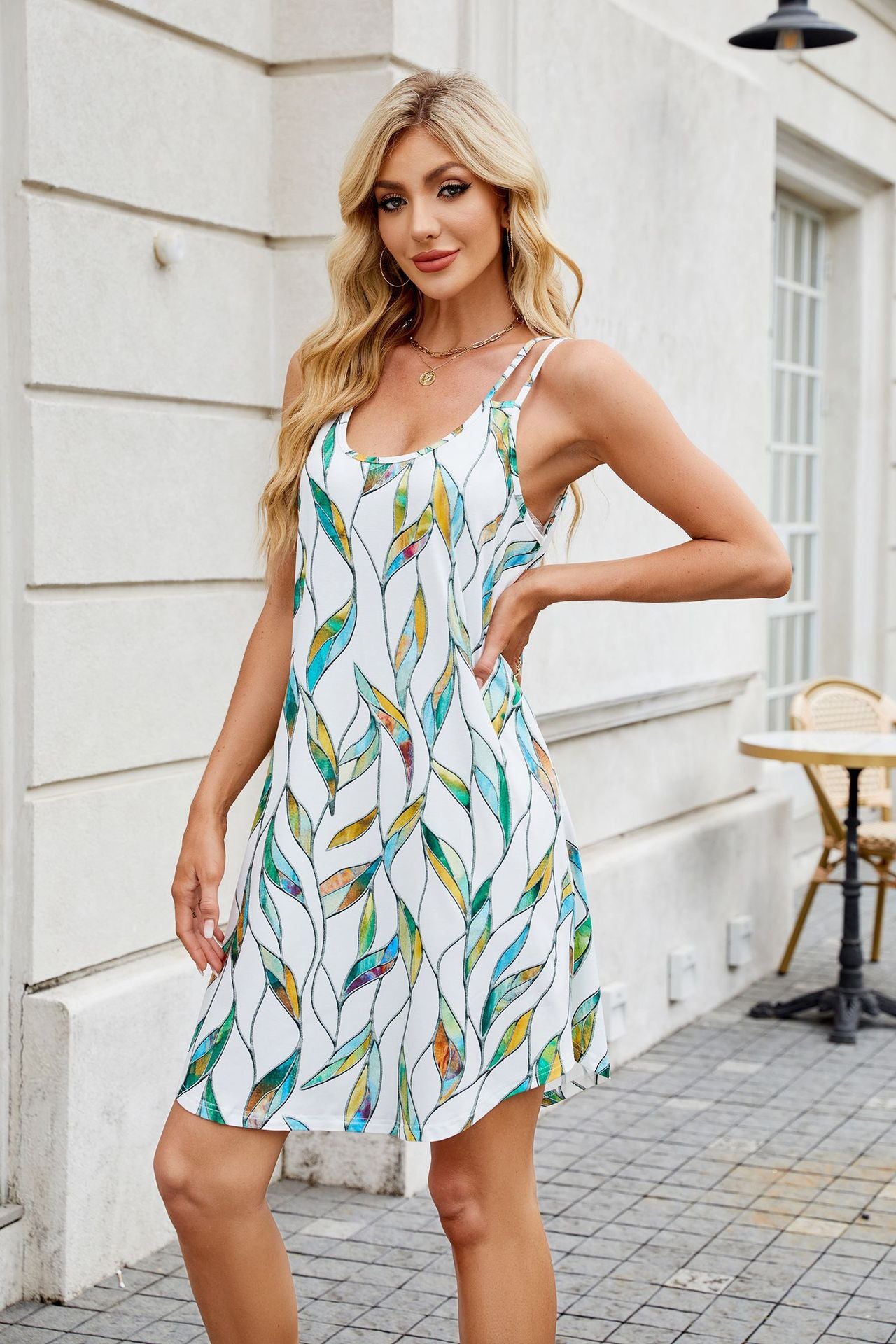 Sleeveless Halter Neck Floral Print Cami Dress
