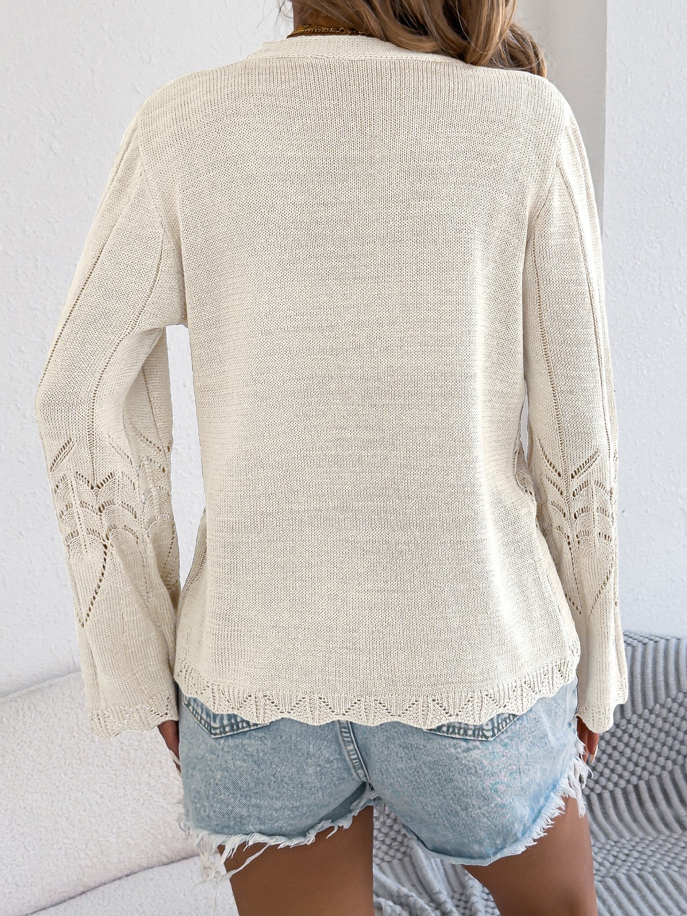Boho Crochet Tie Front Cardigan Bell Sleeve Knit Top