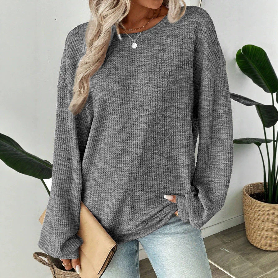 Women's Oversized Waffle Knit Ombre Long Sleeve Top