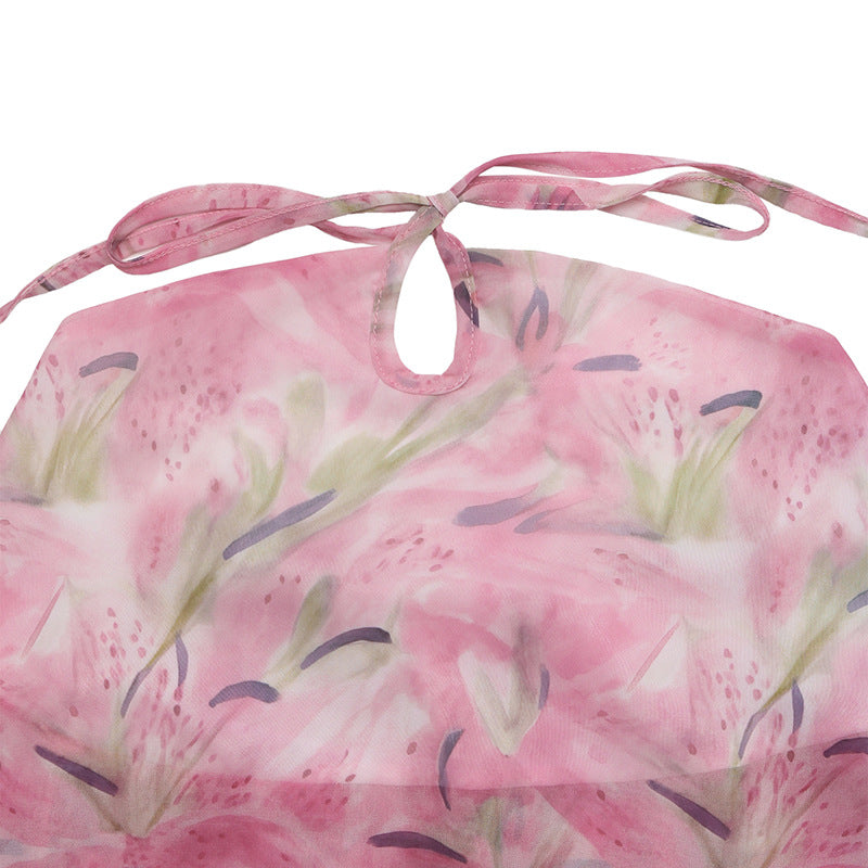 Floral Halter Backless Chiffon Tank Top Layered Summer